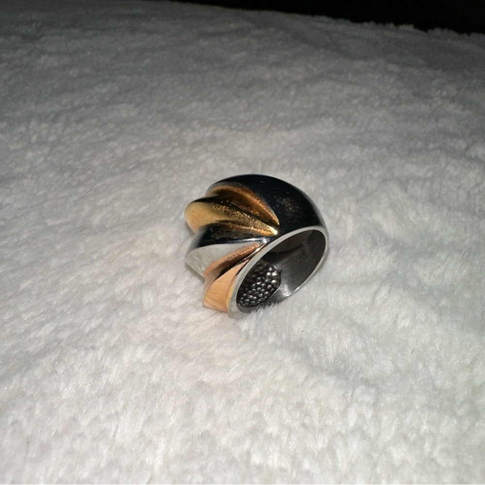 Silver and Gold Geometric Dome Ring
